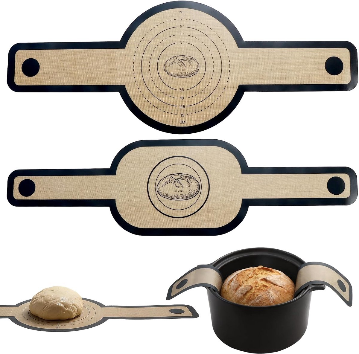 Siliconen bakmat set 2 stuks - ronde en ovale vorm - met handvatten - ideaal voor brood en deeg - SnelShoppen