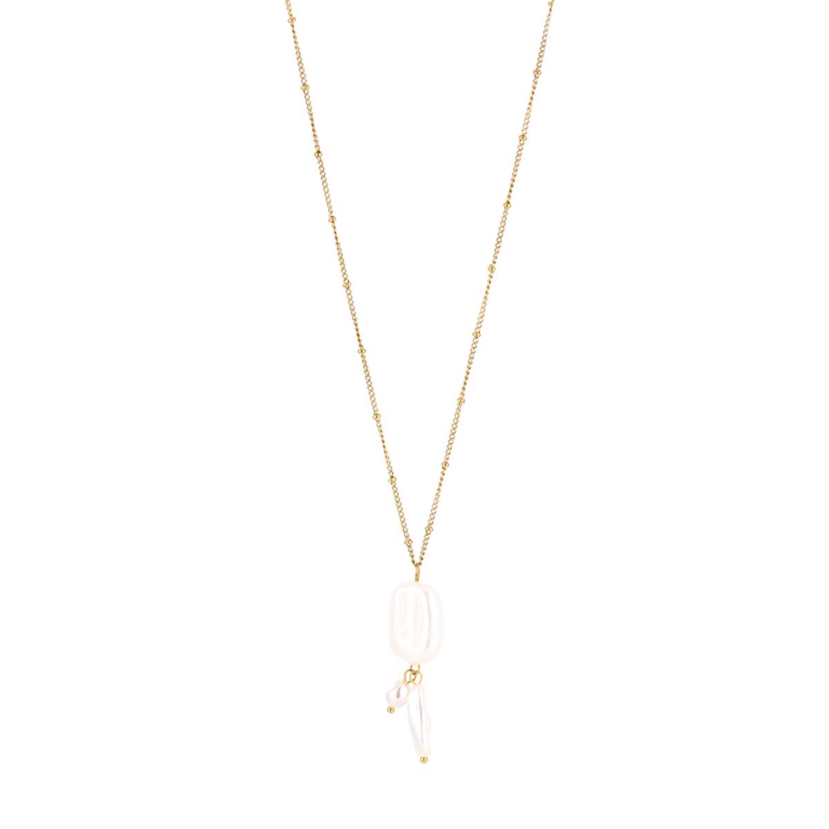 Baroque Pearl Pendant Long Satellite Bead Chain Necklace – Lange Ketting met Parels – RVS - Wit