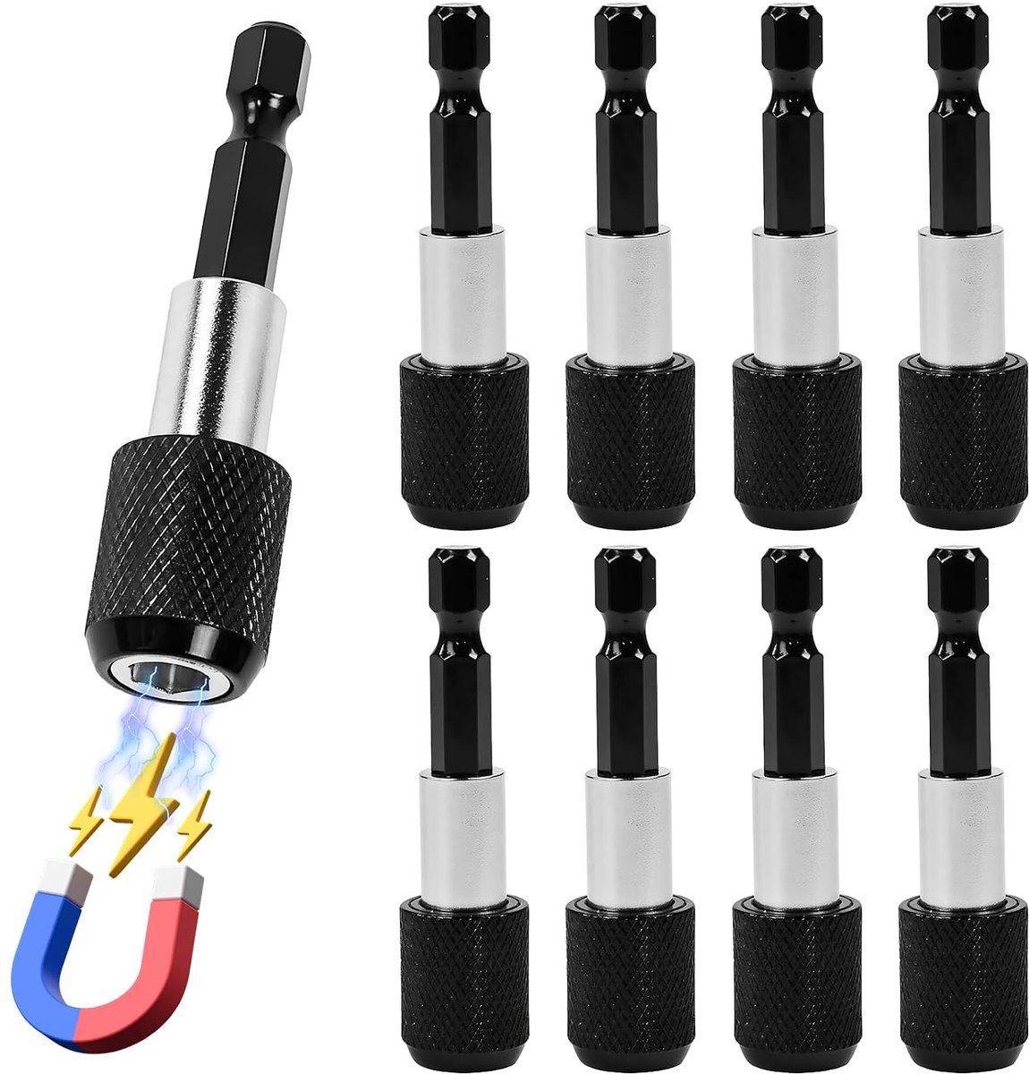 9 stuks magnetische bithouder, 1/4 inch bithouder, accuschroevendraaier, 60 mm, snelwissel, bithouder, magneet, sterke bitverlenging, bitadapter voor boormachine, schroevendraaier