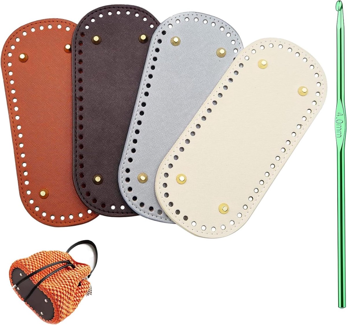 Set van 4 PU-lederen haaknaaldenzakken, 22 x 10 cm bodem voor haaktassen met gaten, 4 ovale kleuren voor gebreide tassen, doe-het-zelf tas, haakaccessoires