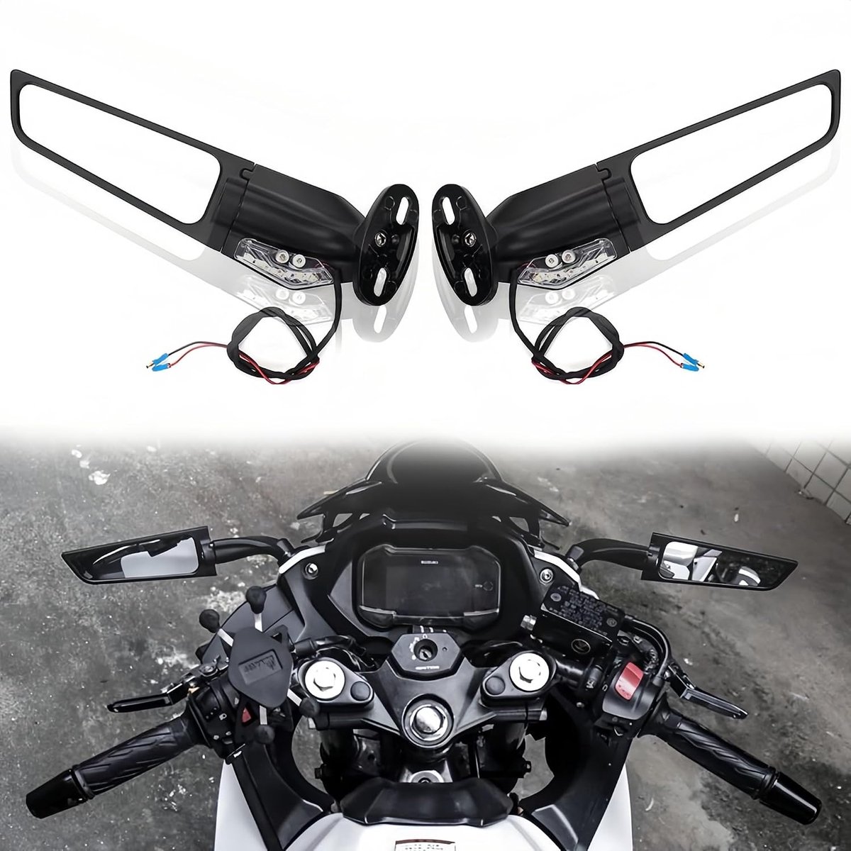 achteruitkijkspiegels, 360° draaibaar met LED-richtingaanwijzers Onzichtbare spiegels voor Honda CBR600RR, voor Kawasaki Ninja 300, voor Suzuki GSXR 600, voor Yamaha, voor Ducati