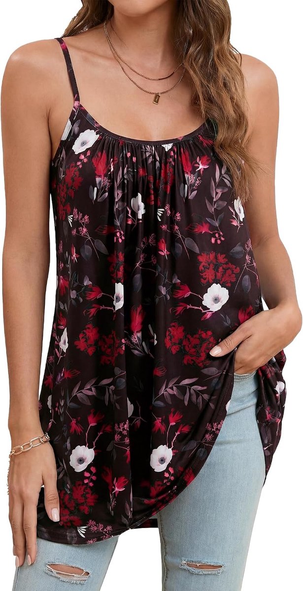 Tanktop voor dames, zomer, mouwloos, elegant, tanktops, dunne bandjes, verstelbaar, casual, losse blouses met ronde hals