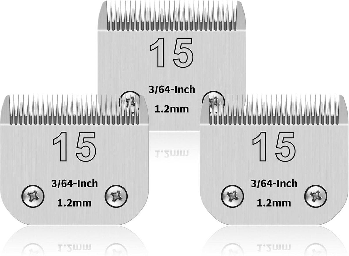 3 roestvrijstalen messen van 15# voor hondenverzorging, compatibel met And*s, Oster A5, Heiniger, Moser Max 50 Wahl, mes van 15#, 3/64 inch snijlengte en 1,2 mm