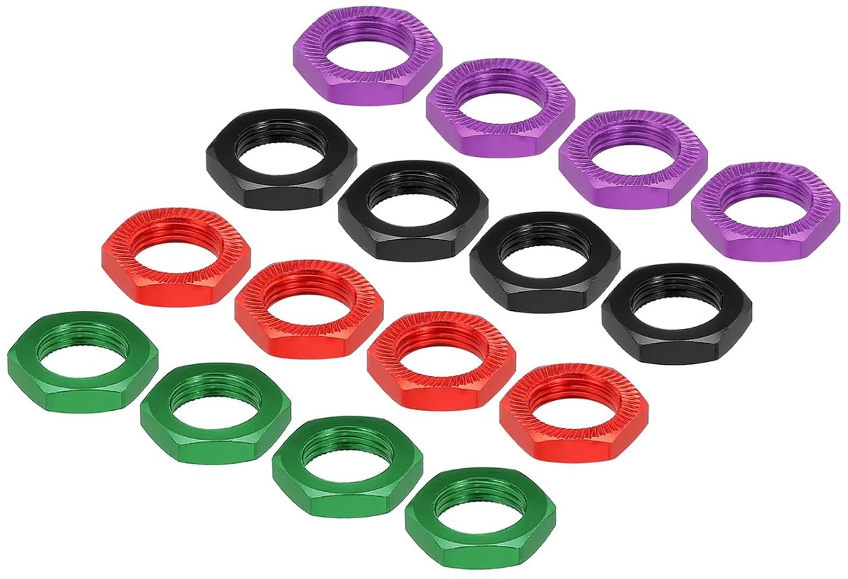Aluminium 17 mm RC wielmoer schroefdraad M12 x 1,0 mm zeskant wielmoeren RC wielmoeren voor 1/8 RC modelauto, vrachtwagen, terreinwagen, verbeterde onderdelen, verpakking met 16 (zwart/rood