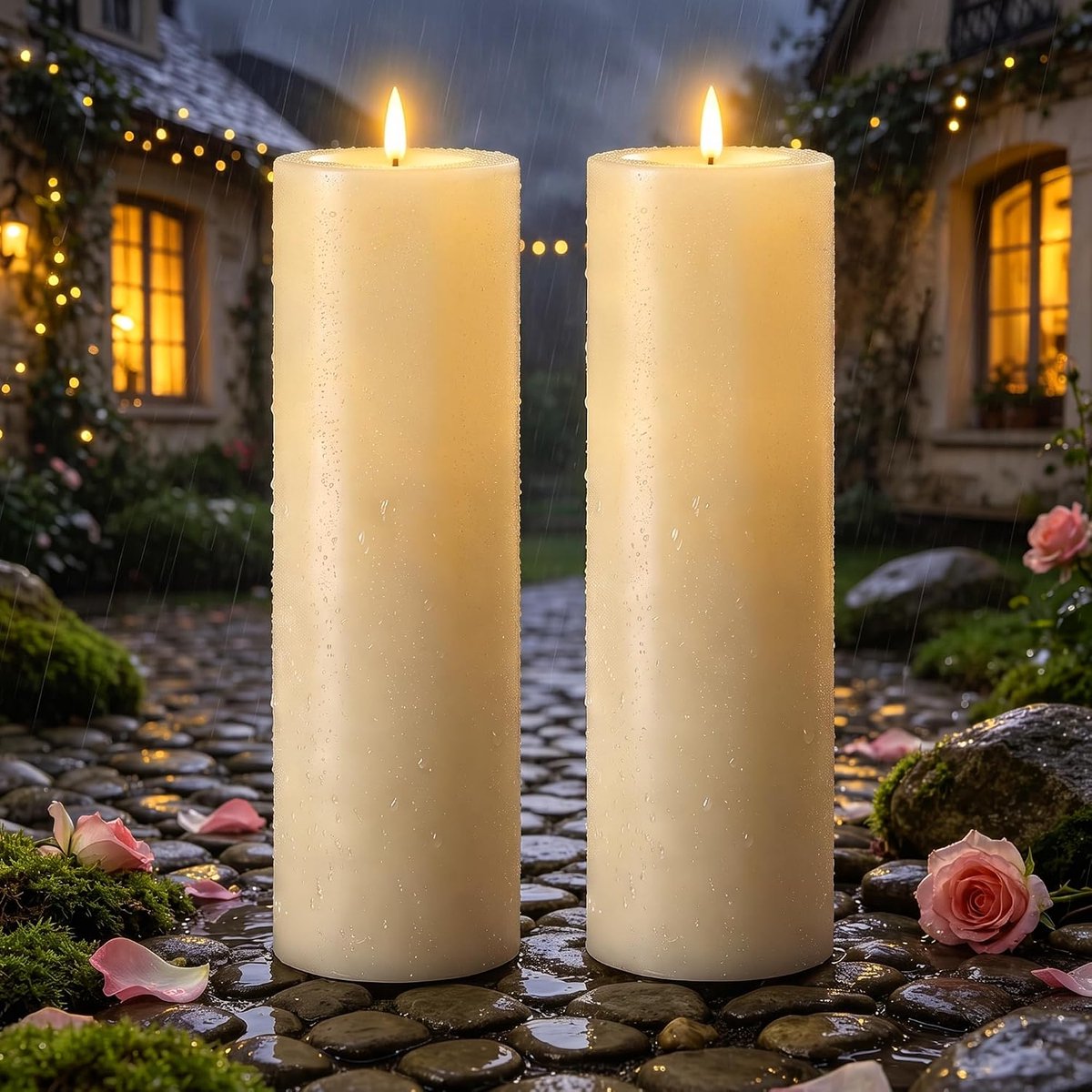 2 stuks led-kaarsen 10 cm x H 35 cm outdoor groot - led-kaarsen met timerfunctie - voor camping Home Deco - zonder batterijen