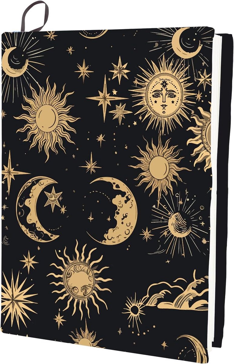 Zon Rekbare Boekhoes Maan Ster Zwart Wasbaar Herbruikbare Grote Nylon Boek Protector Elastische Notebook Wraps Geschikt voor Hardcover Boeken Klaslokaal
