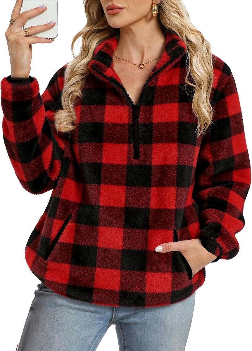 dames herfst fleece oversized sweatshirt casual fleecejack warm bovendeel winter fleece trui zacht shirt lange mouwen met zakken top
