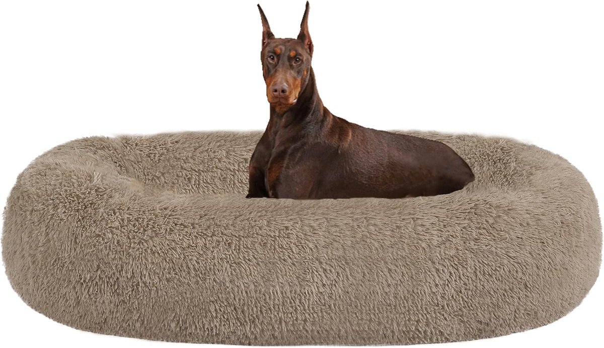 Orthopedisch hondenbed, rond, hondenkussen, hondensofa, kattenbed, donut, knuffelige hondenmand, wasbaar, diameter 120 cm, camelbruin