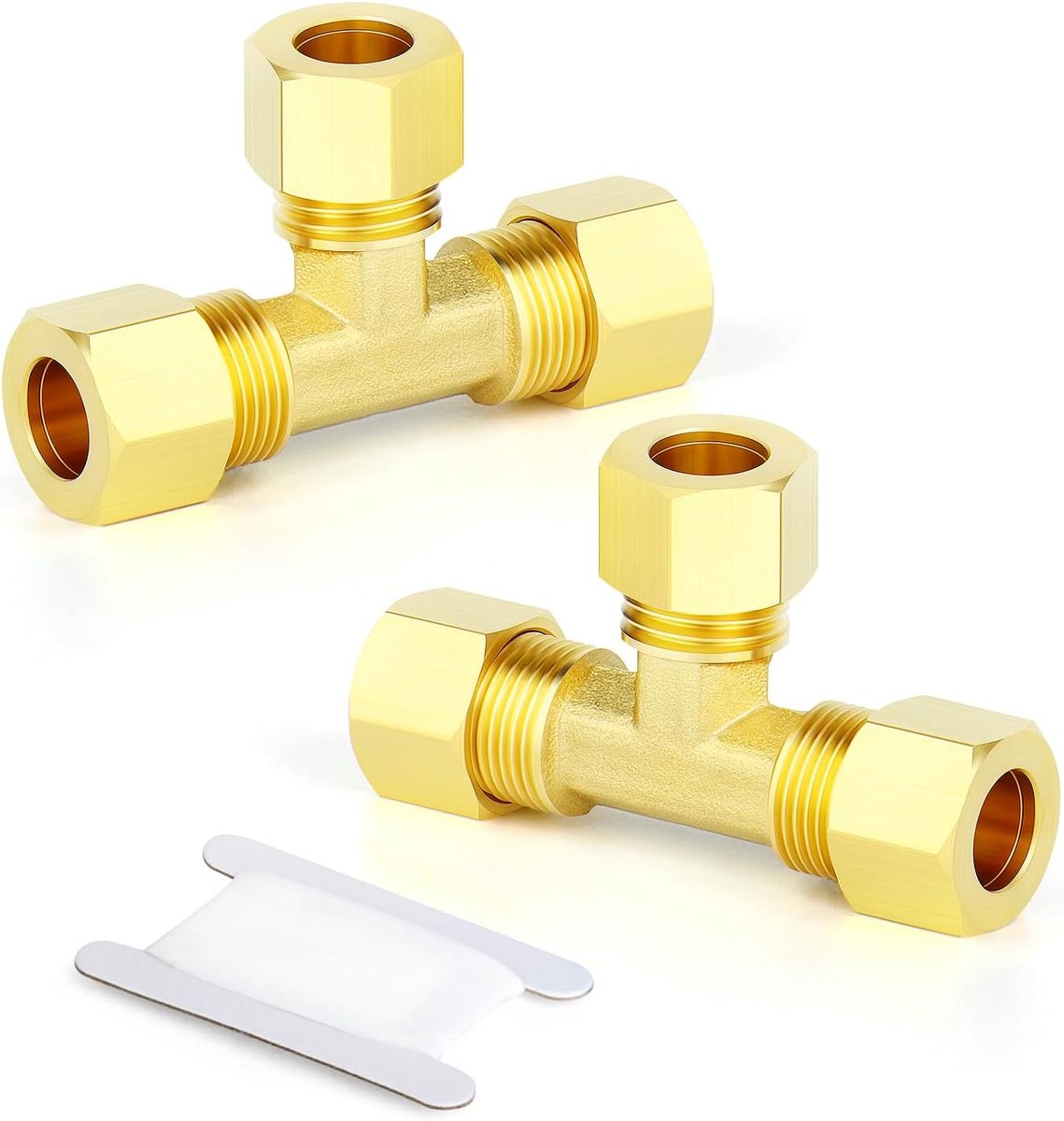 2 stuks Messing Compressie buiskoppeling connector, Tee, 12mm x 12mm x 12mm buis OD Connector