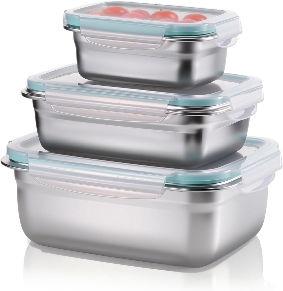 3 stuks vershouddozen van roestvrij staal, magnetron, 350 ml + 850 ml + 1800 mk, luchtdicht, geschikt voor magnetron, oven, vriezer en vaatwasser, luchtdicht, BPA-vrij