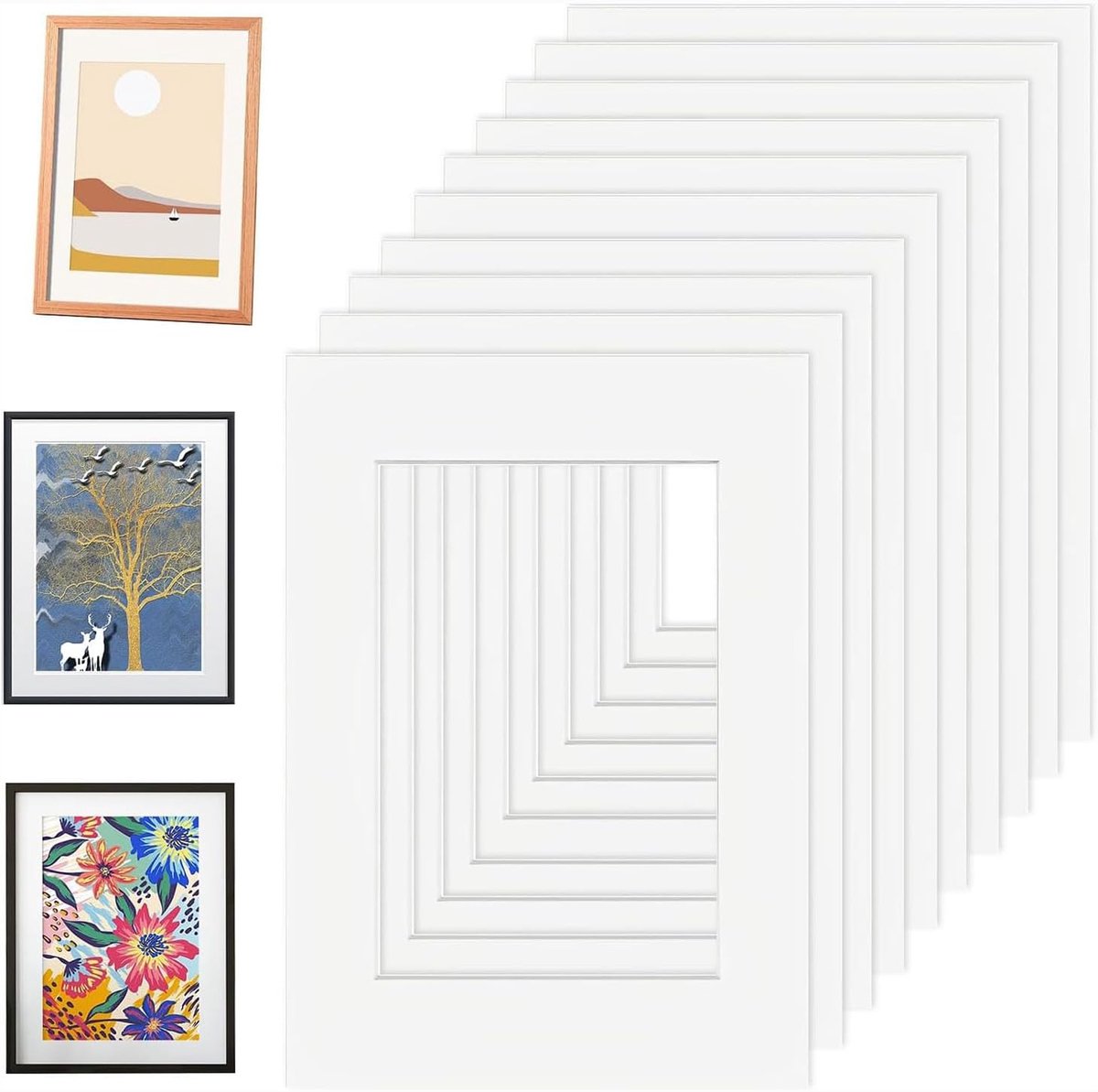 10 stuks passe-partout, passepartout karton 14,5x20CM wit passe-partout | Binnen passe-partout voor foto's kunstdrukken foto's passe-partout A4 buitenafmetingen: 21 x 29,7 cm