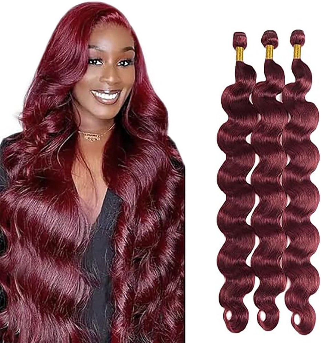 Wave Human Hair Bundles Burgundy #99J Color Unprocessed Human Hair Extensions Double Weft Weave 3 Bundles 50g/Piece for Woman 20 22 24 Zoll