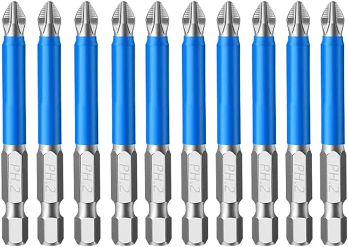 10 stuks 65 mm magnetische Phillips schroevendraaier, Phillips PH2 bitset met zeskantschacht 1/4, antislip Phillips schroevendraaierbits