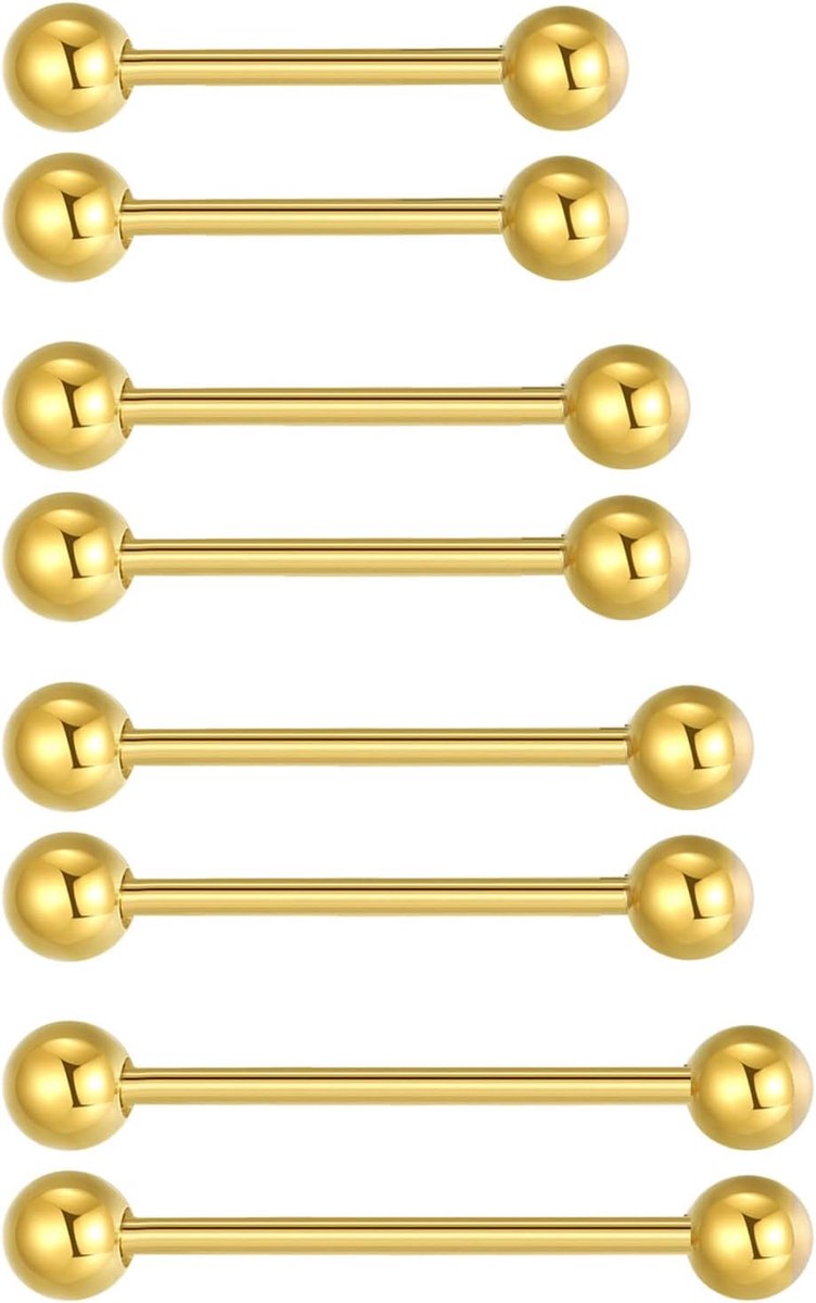 6 mm, tepelbal, 12/14/16/19 mm, staaflengte, chirurgisch staal, tongpiercing, tepelpiercing, zilver, goud
