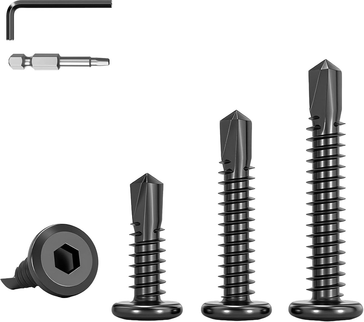 60 Stuks 5.5x16mm Zelfborende Schroeven Verzonken Kop Zelftappend | A2 V2A 304 Roestvrij Staal,Zwart,voor Metaal,Hout, Meubels,Montage,Reparatie,Werkplaats,DIY,Bevestiging
