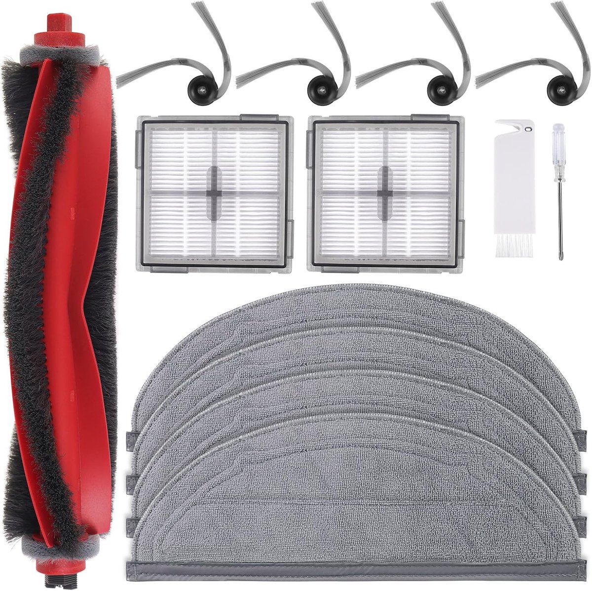 Accessoires Compatibel met Roborock Q10 S5/S5+ Robotstofzuiger | Reserve - 1 Hoofdborstel, 2 Filters, 4 Zijborstels, 4 Dweildoeken