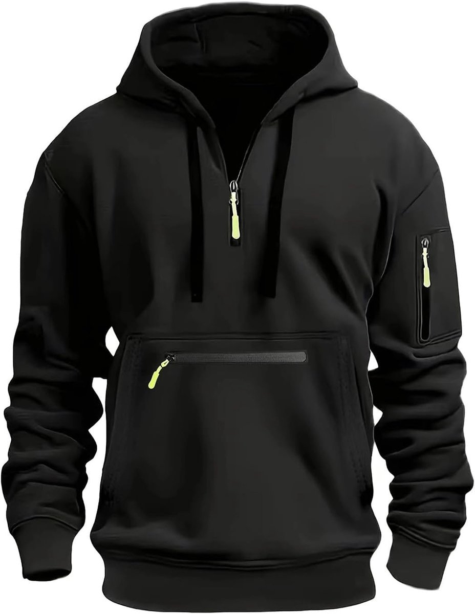 Sweatshirt met capuchon voor heren met zak en ritssluiting, casual hoodie van fleece, lange mouwen, met capuchon