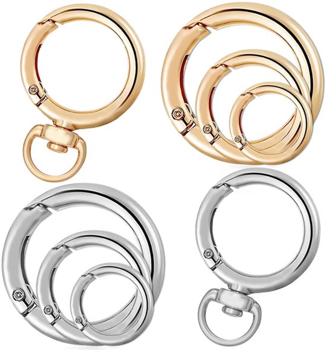 Sleutelhanger Robuust - Sleutelhanger Clip - Sleutelhanger Ringen - Sleutelhanger Set van 4 - Sleutelhanger Zilver/Goud - Schokbestendig Materiaal - Sleutelhangerclip