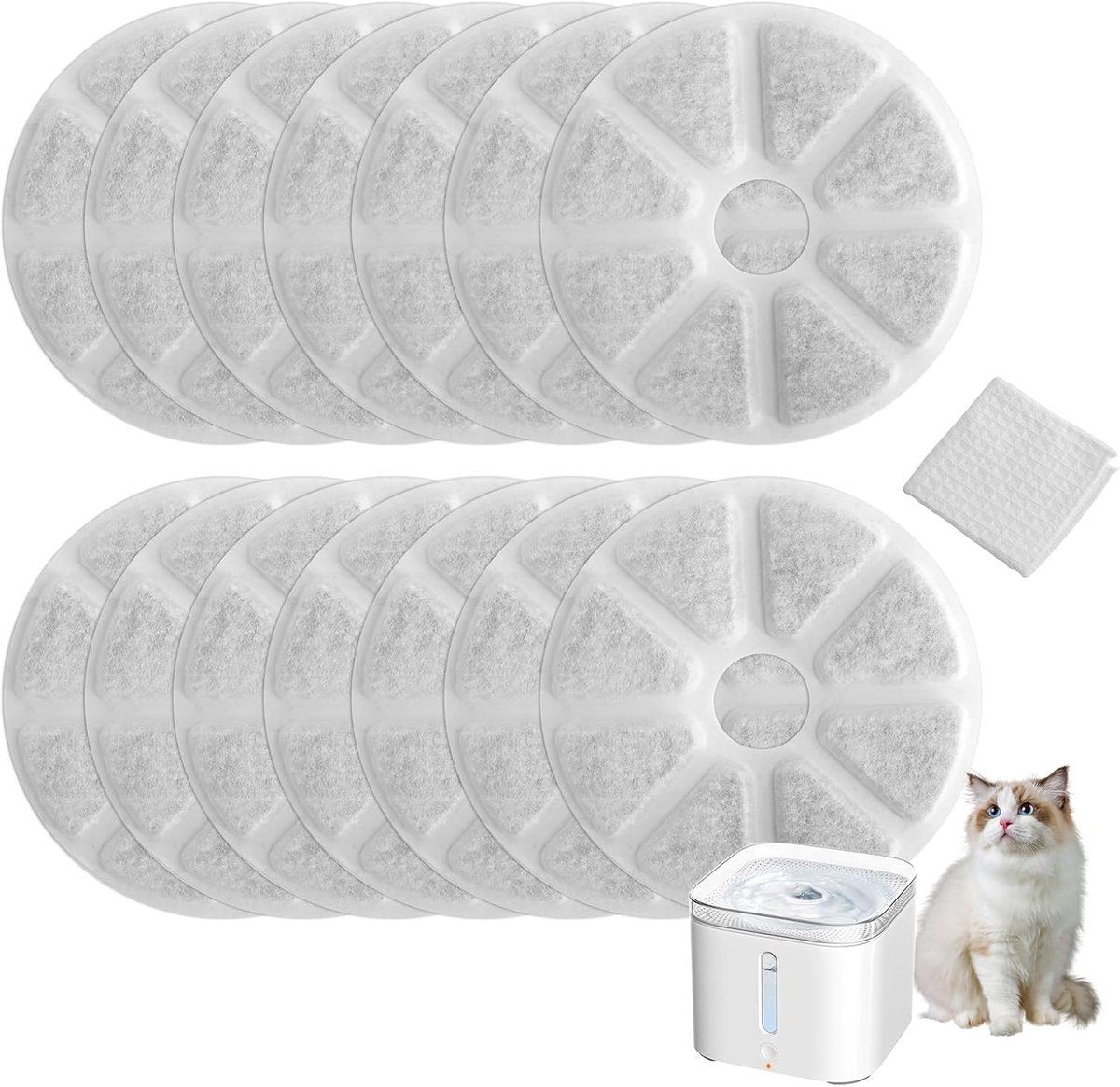 12 stuks vervangende filterset voor kattenfontein, hoogwaardige geactiveerde koolstoffilter met een diameter van 14,8 cm, universeel