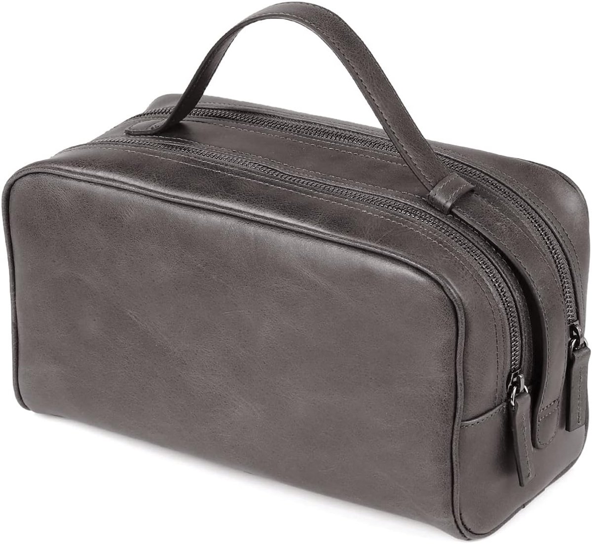 SnelShoppen - Londo Reistas met Twee Compartimenten - Unisex - Grijs - Echt Leer - Luxe Afwerking - Ideaal voor Weekendje Weg, Reizen en Vakantie