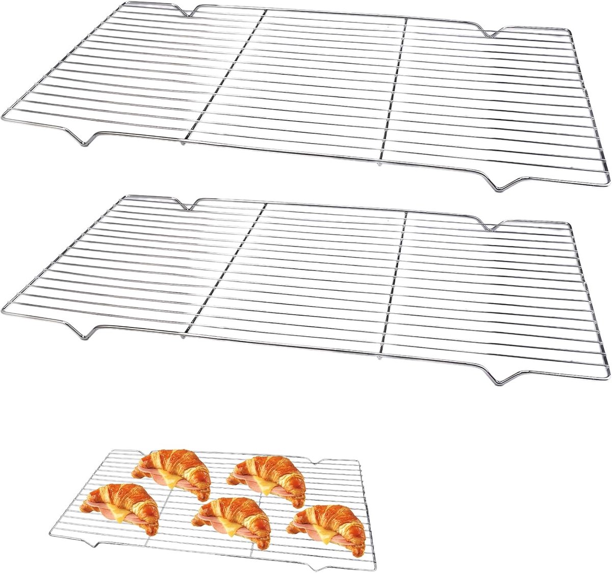 Koelrek Set van 2 - Groot 41cm x 20cm - Roestvrij staal - Geschikt voor muffins en gebak - SnelShoppen