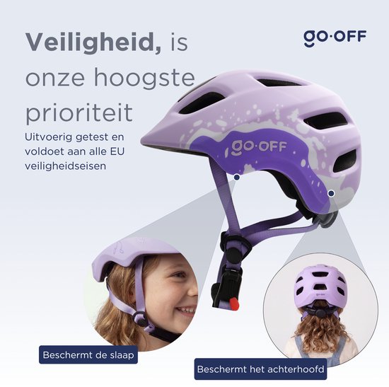 GO-OFF FIRST Kinderhelm - Extra Veilige Fietshelm voor Kinderen - Voor Fietsen en Skaten - Kind vriendelijke Jongens en Meisjes Helm van 5 - 8 Jaar - Lila - Maat S van GO-OFF FIRST — afbeelding 5