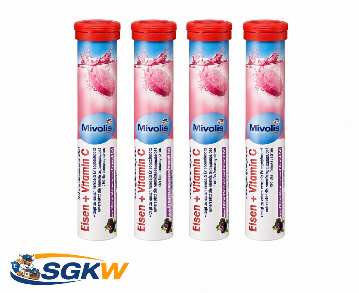 Mivolis IJzer + Vitamine C Bruistabletten | Voedingssupplement | 4 x 20 bruistabletten