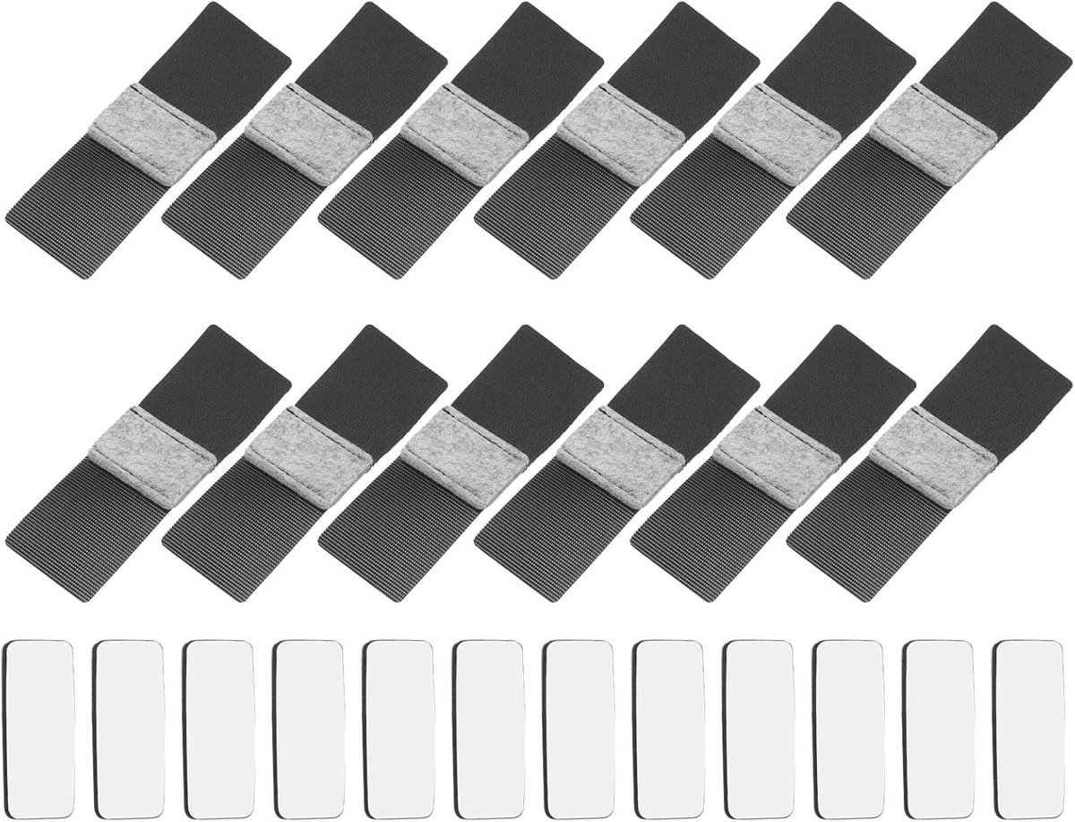 12 stuks omwikkelde vilten meubelpads, 14,5 x 5,1 cm stoelpootbeschermers met zwarte haak- en lussluiting, barkruk, glijdt, stoelbodembeschermer voor hardhouten vloeren, grijs