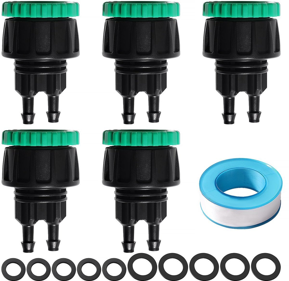 5 Stuks G1/2 G3/4 tot 4/7 mm Druppelirrigatieslangconnector, 2 Weg Micro Irrigatie Adapter, landbouwirrigatiefittingen, voor Gazons, Tuinen, Boerderijen
