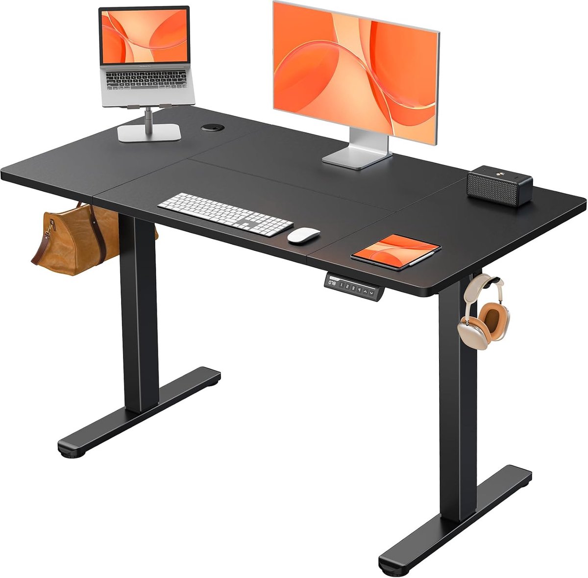 Elektrisch Zit-Sta Bureau Hoogte Verstelbaar 120 x 60 cm, Zit-Sta Bureau met 4 Geheugen Smart Paneel, Kantoor Bureau thuis met Verdeelplaat