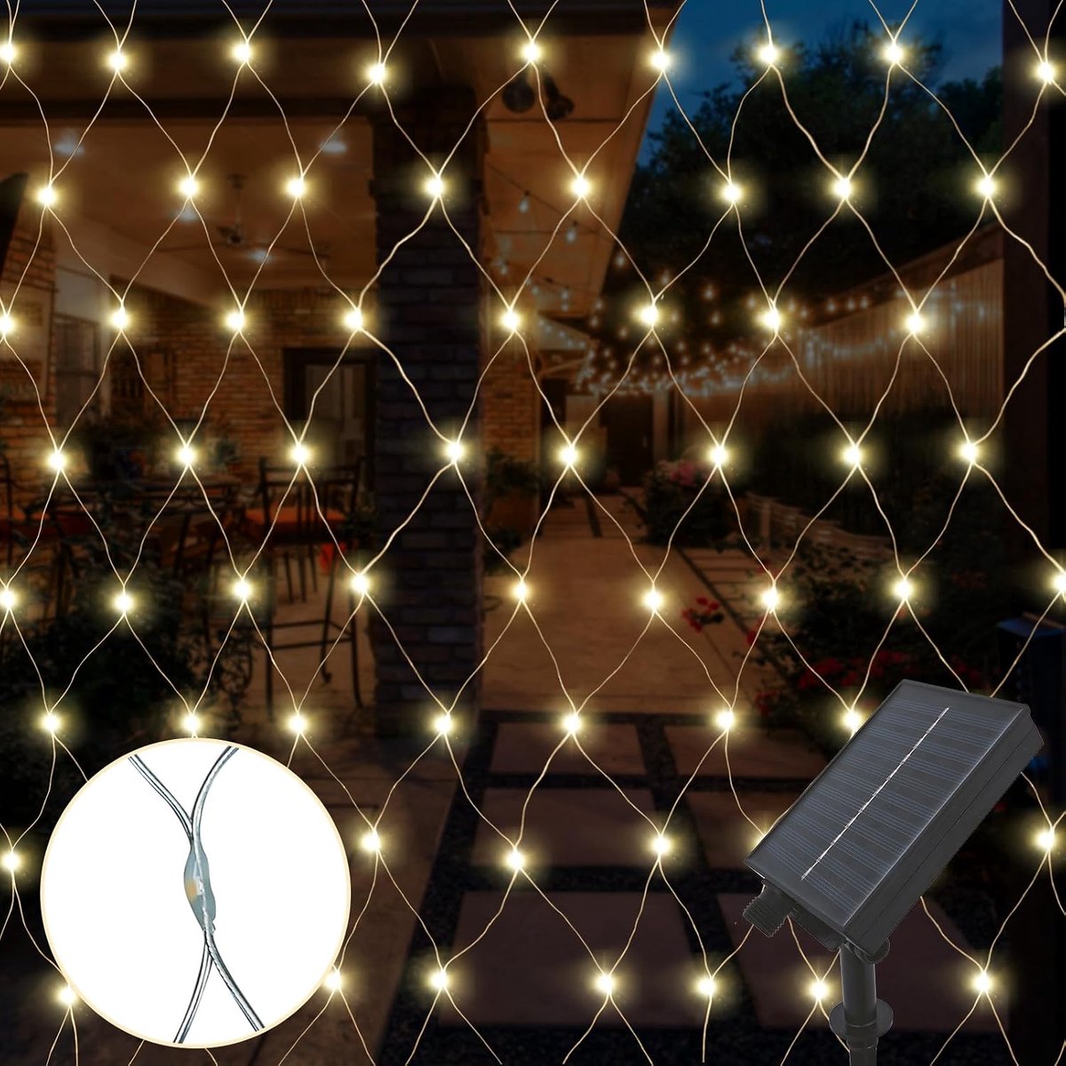 1,5 x 1,5 m, 96 leds, lichtgordijn, lichtgordijn, lichtgordijn, lichtsnoer, warm wit, decoratieve verlichting, binnen en buiten, Kerstmis, bruiloft (96 leds, warm wit, 8 modi)