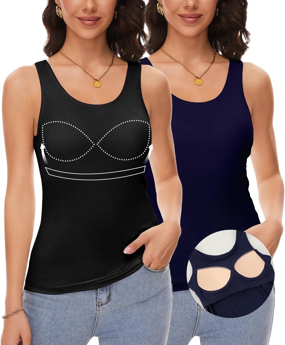 Damesonderhemd met geïntegreerde beha, tanktop, mouwloze shirts, basic U-hals, ingebouwde beha, zonder beugel, gevoerde tanktop, zomer, yoga, S-3XL