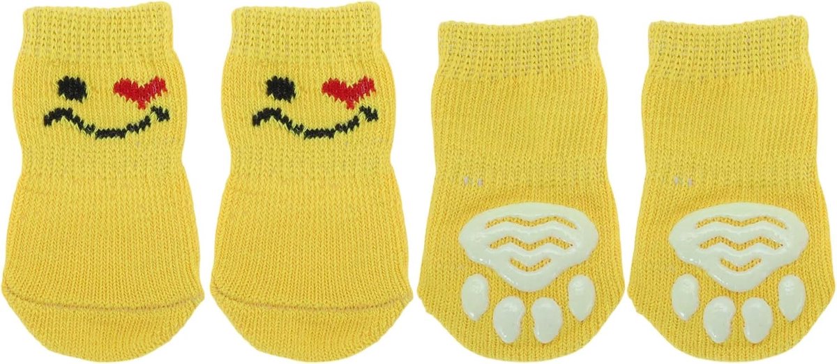 antislip sokken voor honden katten huisdier sokken indoor pootbescherming en tractie dankzij siliconengel voor honden katten 1 set (4 stuks) geel klein