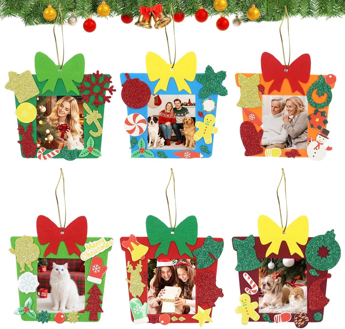 12 stuks kerstfotolijsten, ornament, kerstboomversiering, knutselset, kerstdecoratie, vilten fotolijst, kerstdecoratie, kersthanger, fotogeschenken, kerstboomversiering