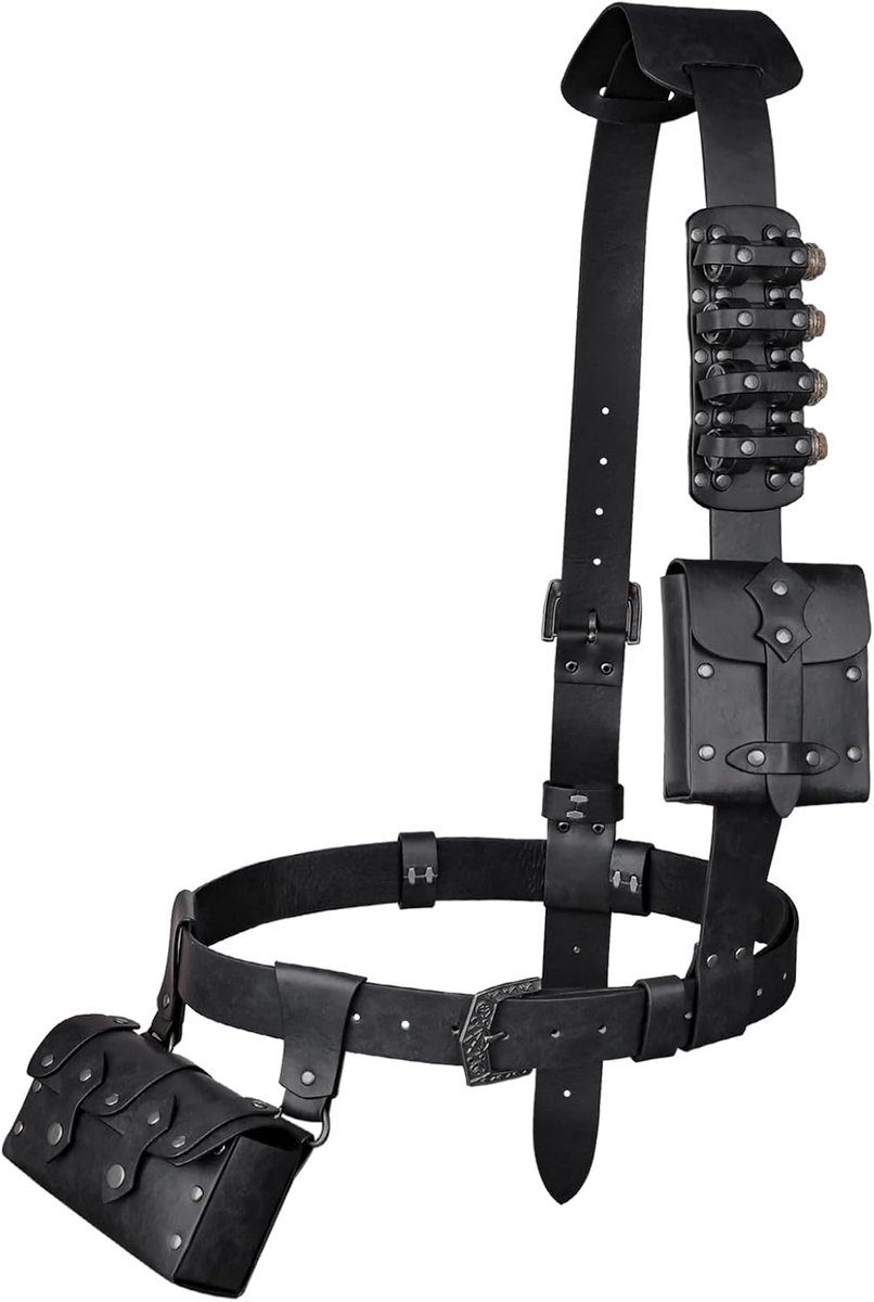 7-delige Middeleeuwse Baldrik Set - Tactische Gordel Accessoires, Renaissance Imitatieleer Gordeltas en Alchemie Fleshouder voor Cosplay