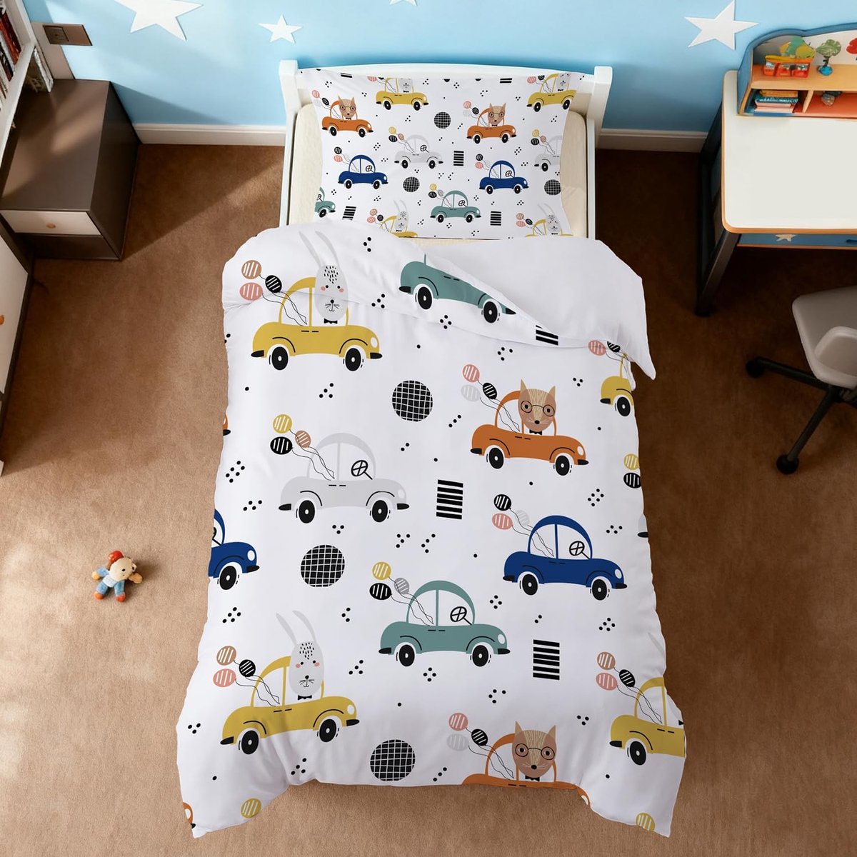 dekbedovertrek 120 x 150 cm, dekbedovertrek met ritssluiting, beddengoed van microvezel voor eenpersoonsbed, kinderbeddengoed met kussensloop 40 x 60 cm