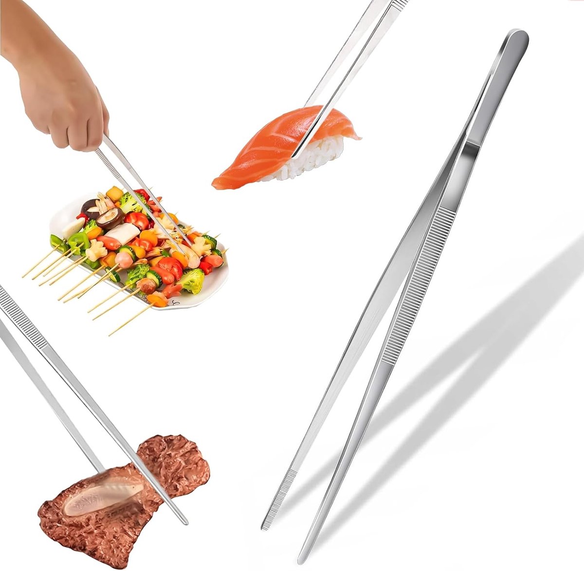 1 stuk kokpincet keuken, 30 cm kooktang, hoogwaardig kooktang roestvrij staal, pincet keuken roestvrij staal, professionele precisie gekartelde punten, voor camping, grillpincet