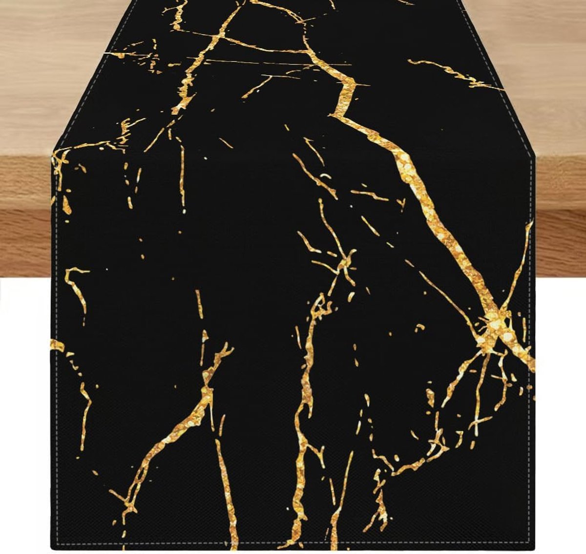 Tafelloper modern 40 x 200 cm zwart en goud tafelloper linnen goud marmer textuur vintage decoratie voor eetkamer, keuken, boerderij, bruiloft, café lente zomer