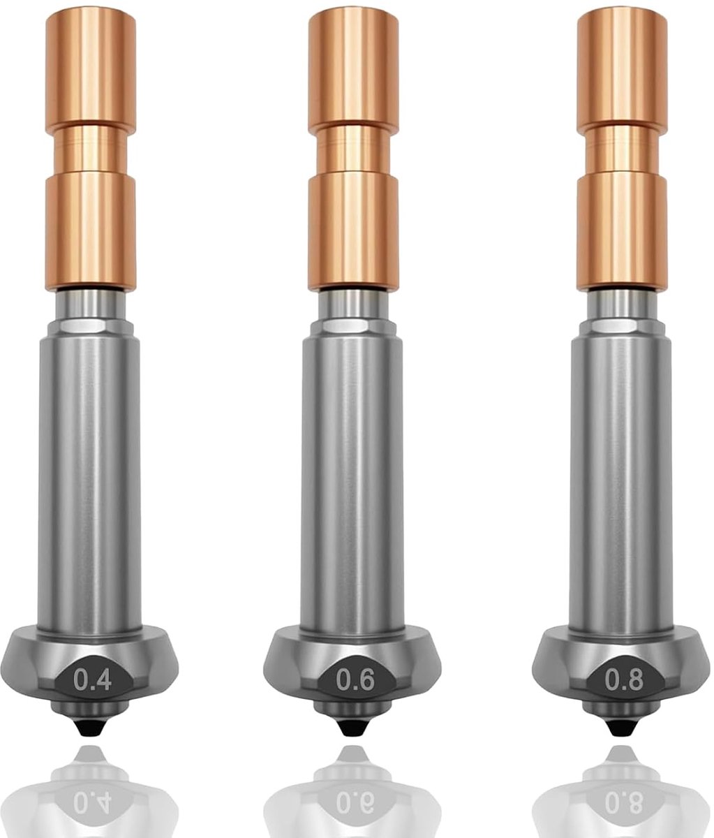 3 Max mondstukken, 3 stuks, 0,4 mm, 0,6 mm, 0,8 mm, alle metalen gehard staal, Quick Swap, spuitmond, geïntegreerde throat tube extruder, hotend mondstuk voor Anycubic Kobra 3 Max/Kobra