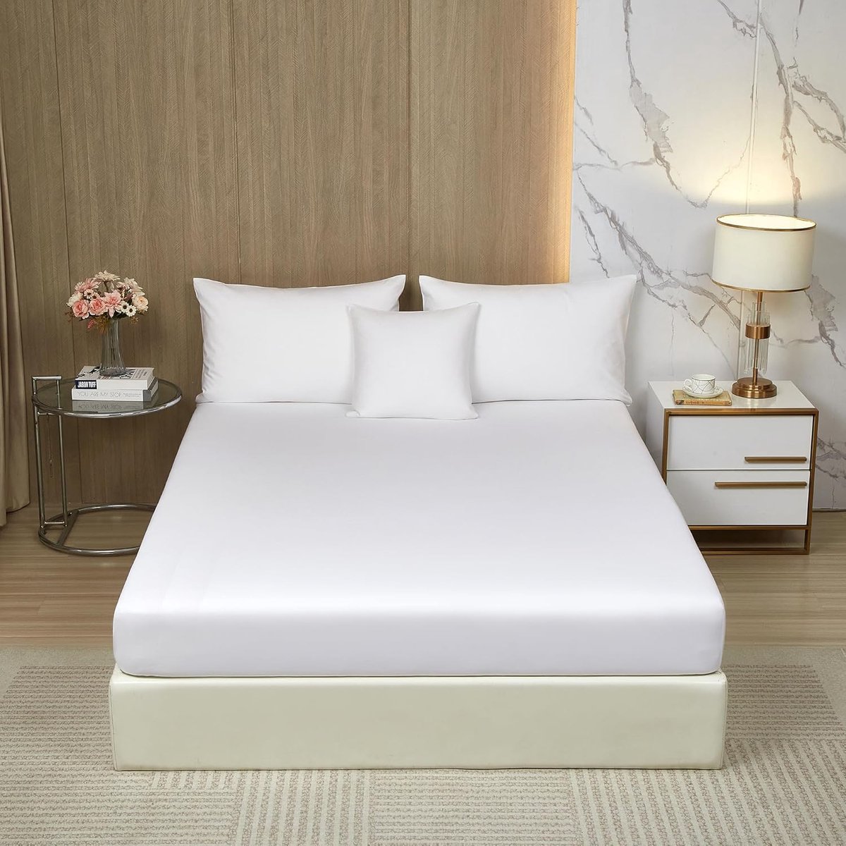 Hoeslaken 90 x 200 cm katoen wit uni zacht spannlaken Lyocell zijde hoeslaken set voor boxspringbed linnen laken 90 x 200 spanlaken voor tot 25 cm matras