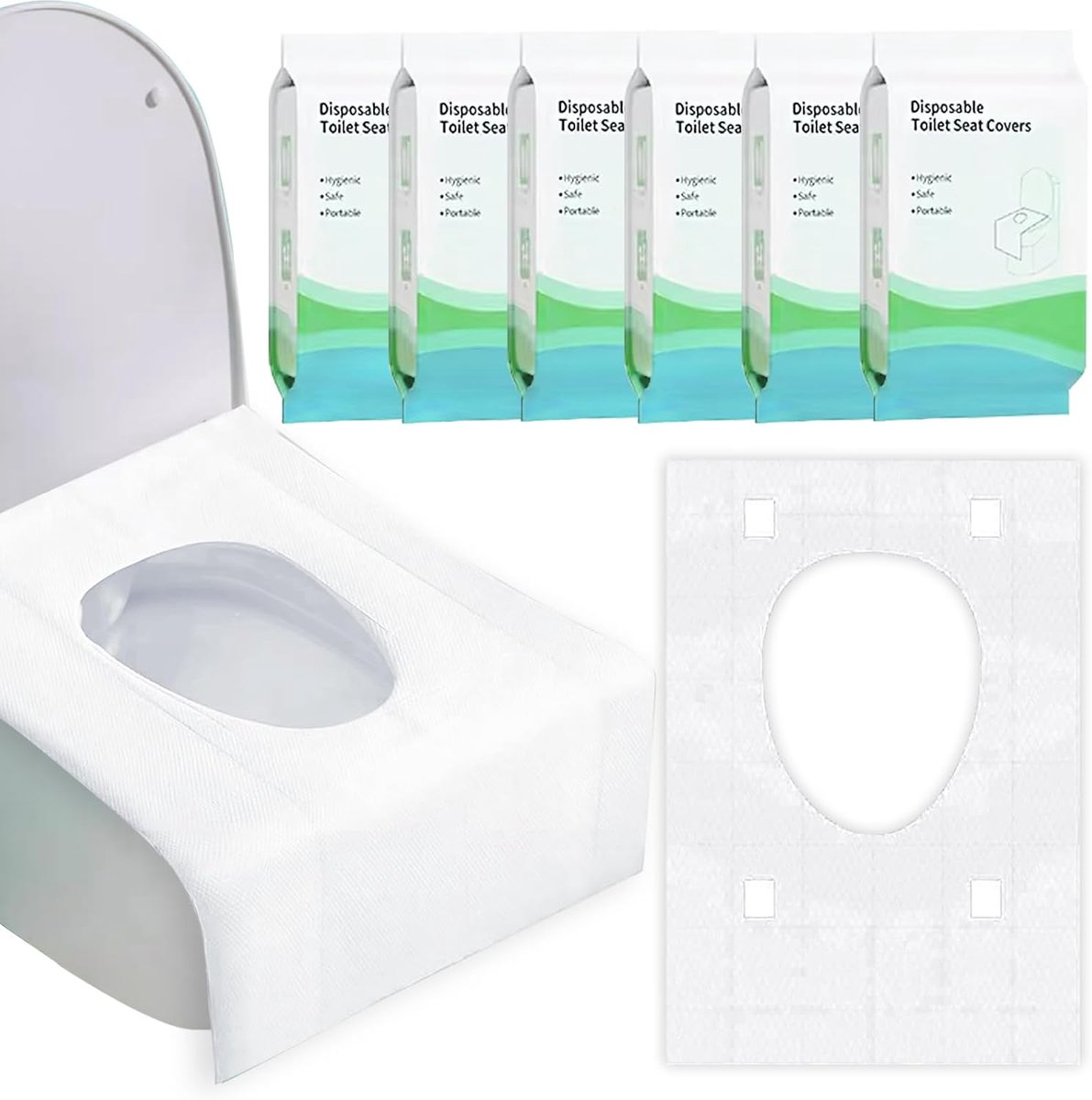 toiletkussen, 60 stuks, wegwerp toiletkussen, wc-stoelbekleding | Toiletstoelhoes voor kinderen en volwassenen, universeel, potje-training, afzonderlijk verpakt (wit)