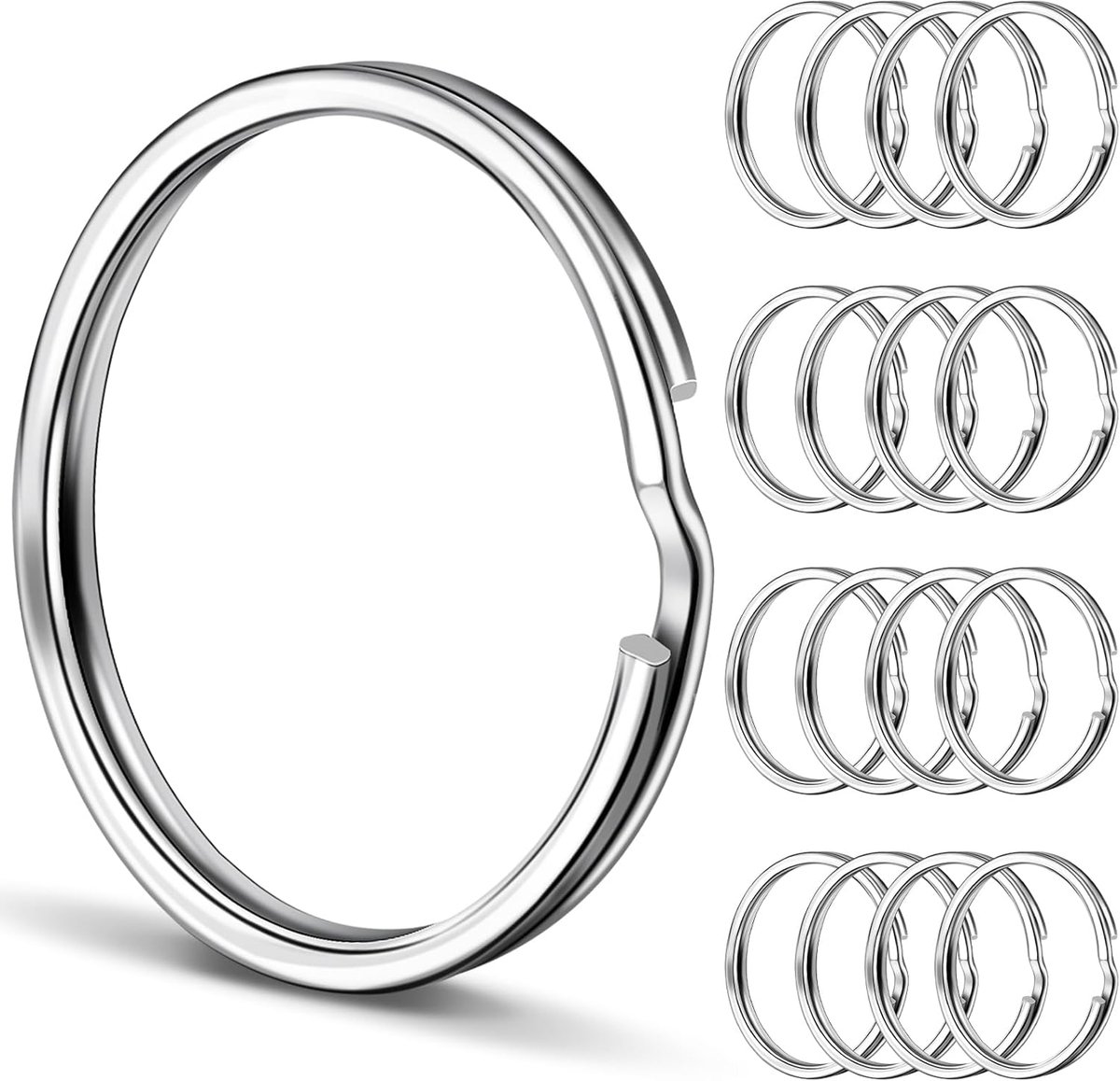 Sleutelringen, 25 mm, rond, metalen sleutelring, ring voor sleutels, sleutelhanger, accessoires, knutselen, ornamenten en doe-het-zelf, zilver, 25mm