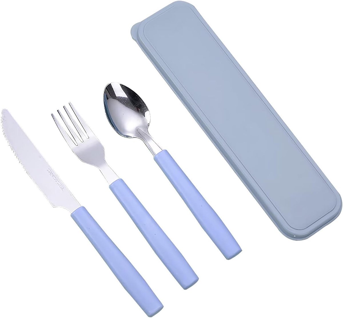 Bestek, 3 stuks roestvrij stalen reisbestek met etui, bestekset, herbruikbaar, campingbestek voor outdoor, reizen, werk, school, vaatwasmachinebestendig, blauw