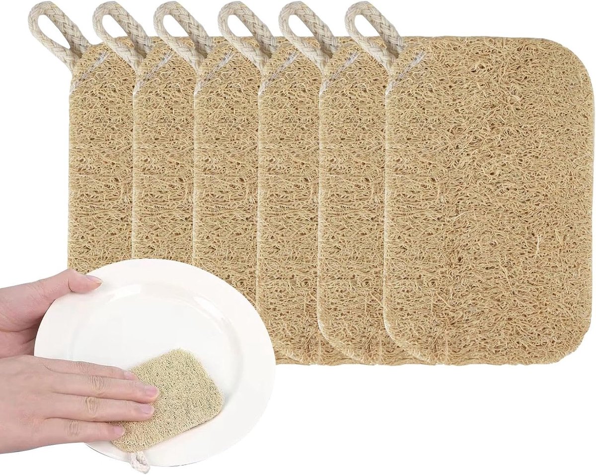 6 stuks luffa-sponzen, spoelsponzen, biologisch afbreekbare luffa, natuurlijk luffa-materiaal, natuurlijke peelingspons, zachte en schuimige luchtfassponzen, voor keuken, badkamer, camping