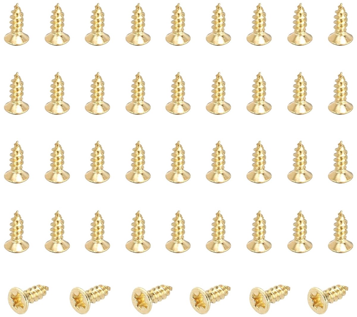 65 stuks messing schroeven, M2 x 5 mm, platte kop, kruiskop, zelfborend, voor hout, voor reparatie van meubels, fotolijsten, gipsplaten, huishoudelijke apparaten