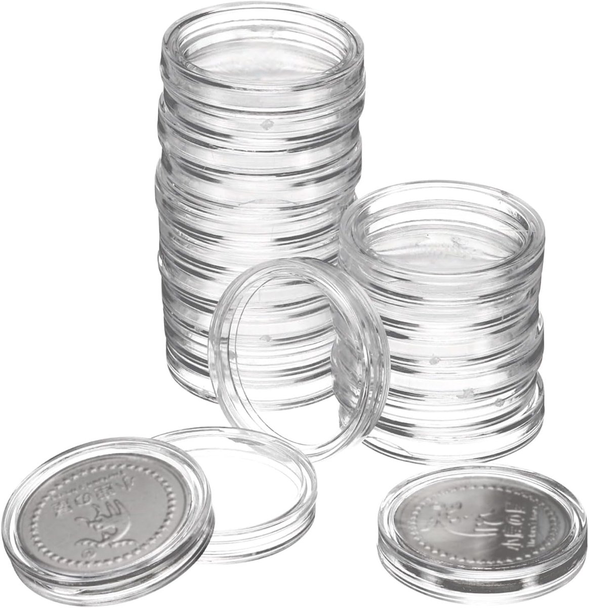 20 stuks 24 mm zilveren dollars munthouders, kunststof muntcapsuleafdekkingen acryl helder ronde muntenverzameling houder voor zilveren muntbeschermers of NFC-tag