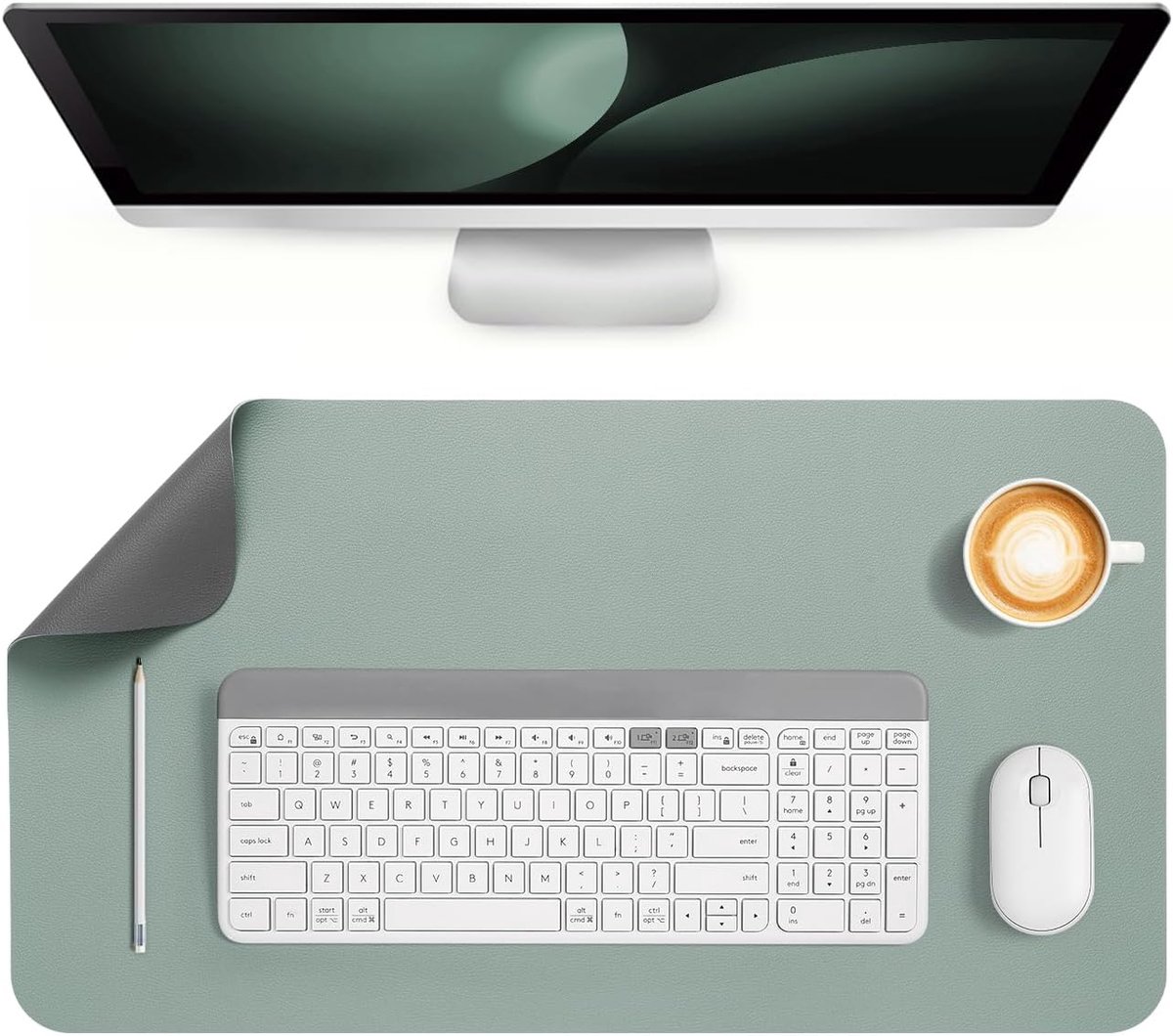 Bureau Onderlegger, Dubbelzijdige Antislip Bureaumat | Bureaubeschermermat PVC Kantoor Grote Lederen Bureauma Desk Mat(33 x 60 cm, Grijs Salie groen)
