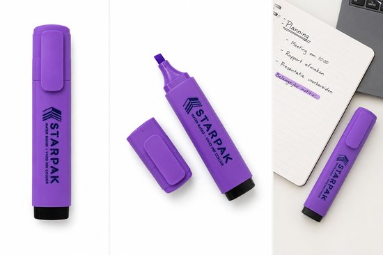 Marqueur STARPAK violet avec le texte 'WATER BASED - VIVID INK COLOUR'.
