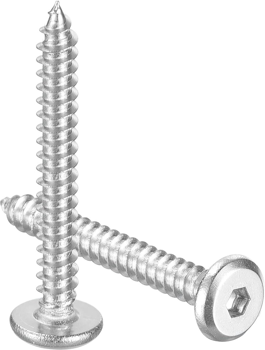 M3 x 25 mm (25 stuks), platte ronde kop, binnenzeskantschroeven, roestvrij staal, zelftappende volledige schroefdraad, voor houten meubels