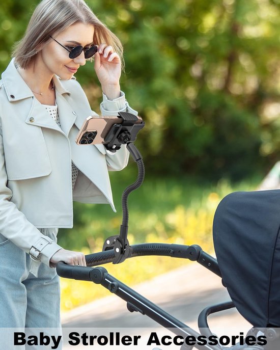 Zwanenhals Rolstoel & Kinderwagen, Draagbare StuurTelefoonhouder voor Oefenfiets/Fiets/Tredmol, Compatibel met iPhone 16 Pro Max/15/14/13/12, Android en alle smartphones — afbeelding 4